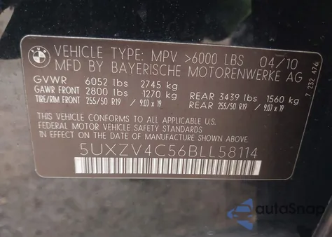 2011 BMW X5 xDrive35I/xDrive35I Premium/xDrive35I Sport Activity z USA, uszkodzony, nr VIN 5UXZV4C56BLL58114